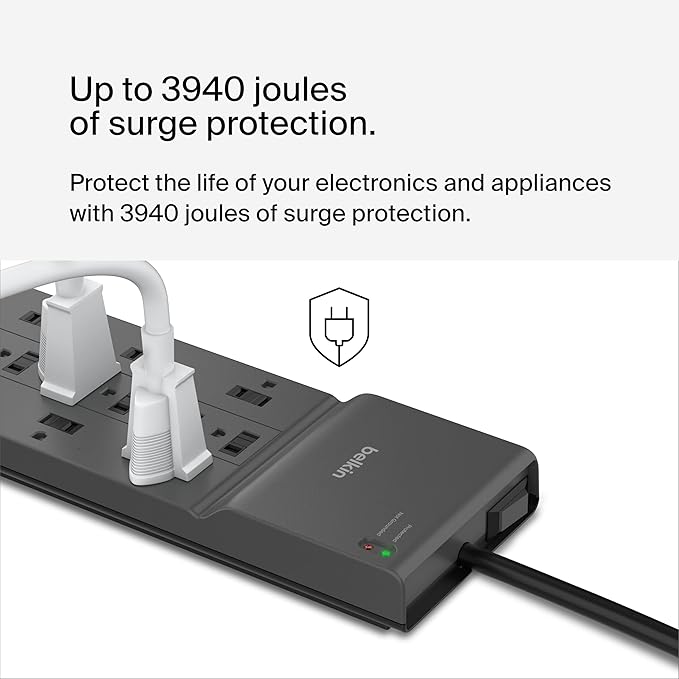 Belkin 12-Outlet Surge Protector Power Strip w/ 12 AC Outlets & 8ft Flat Plug
