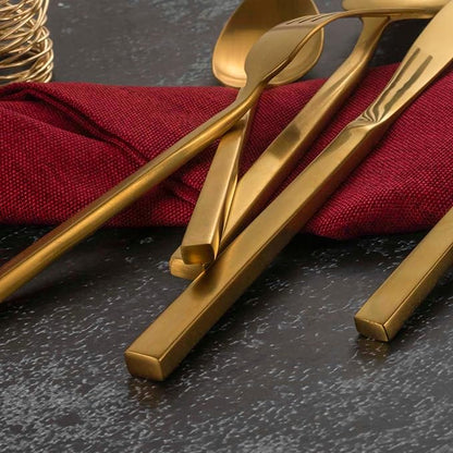 Alata Cube Gold 20-Piece Flatware Set, Forged Cutlery Set, Matte Gold Silverware Service for 4, Stainless Steel Tableware with Square Handle for Home/Restaurant, Dishwasher Safe