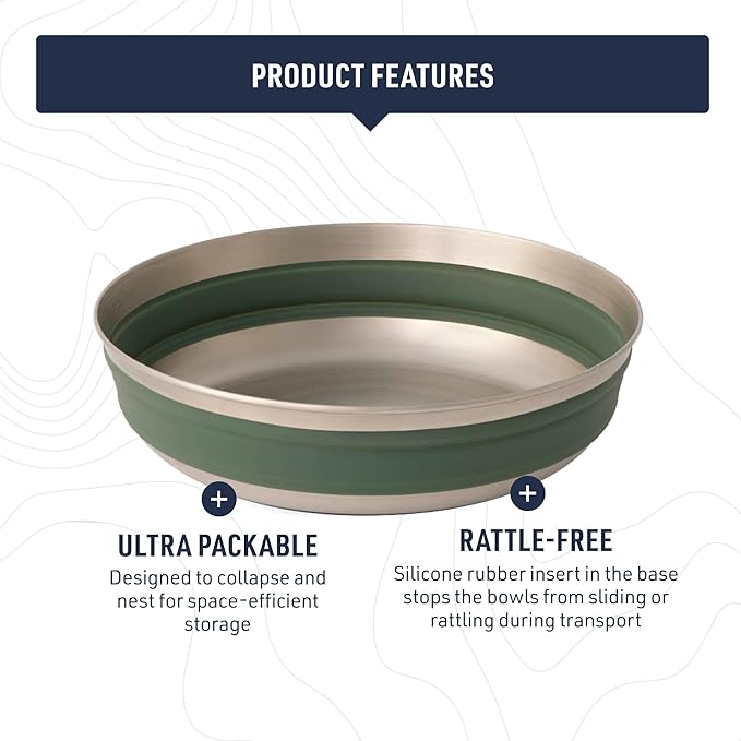 Sea to Summit Detour Stainless Steel Collapsible Bowl, Medium (22 fl oz), Laurel Wreath Green
