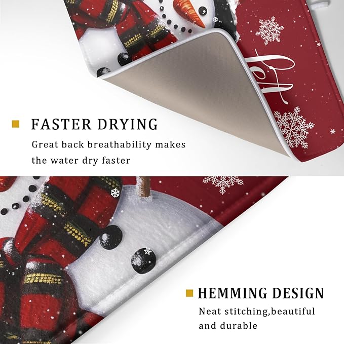 Christmas Dish Drying Mat for Kitchen Counter Snowman Let It Snow Microfiber