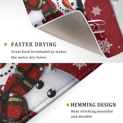 Christmas Dish Drying Mat for Kitchen Counter Snowman Let It Snow Microfiber