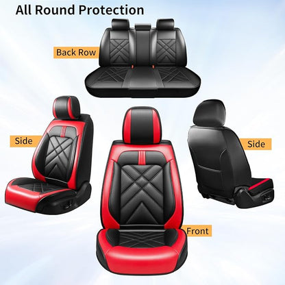 Expedition Car Seat Covers Fit for Ford Expedition 2011-2026, Premium Full Coverage Leather Automotive Seat Protectors, All Seasons Waterproof Breathable, Airbag Compatible, Full Set, Red Black