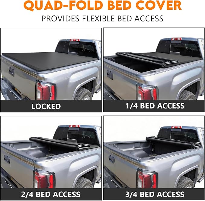 RHOBRA Soft Quad-Fold Truck Bed Tonneau Cover Compatible with 2007-2026 Toyota Tundra with 8ft Bed, 26.5oz Vinyl Truck Bed Cover, Weather Resistant Bed Cover