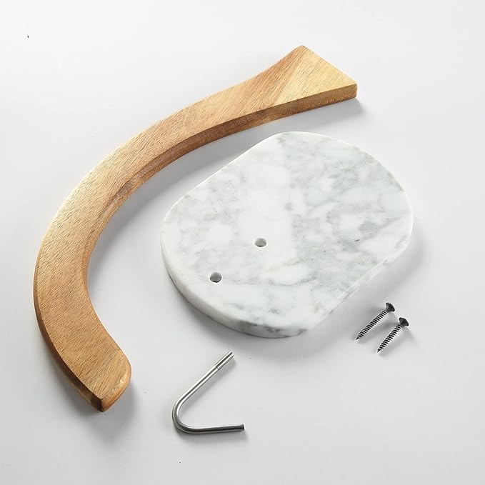 Everous Banana Hanger Stand with Acacia Wood & Marble Base