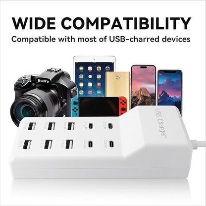 USB Charging Station with 6 USB-A & 4 USB-C Ports, 50W 10A USB Charging Block