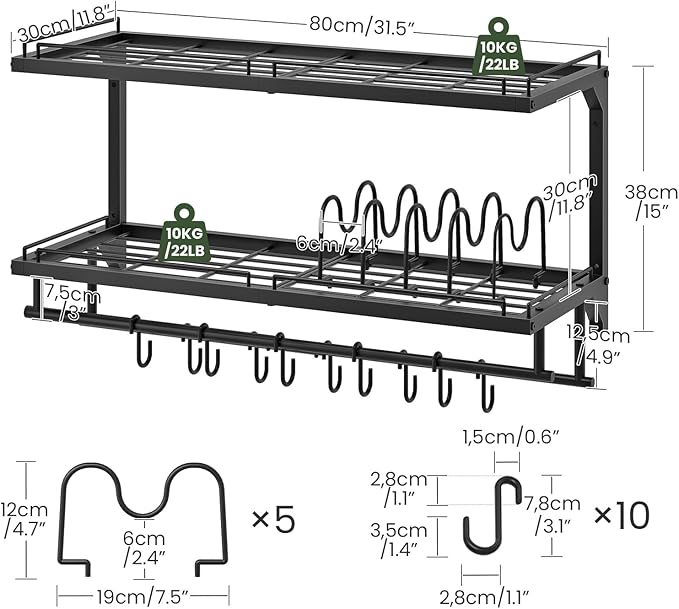 CHOEZON Pot Rack, Wall Mounted Pan Holder, 2-Tier Pot and Pan Organizer