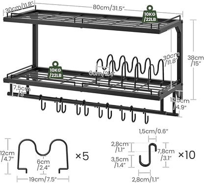 CHOEZON Pot Rack, Wall Mounted Pan Holder, 2-Tier Pot and Pan Organizer