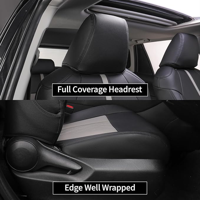 EKR Rav4 Seat Covers Custom Fit for Toyota Rav4 2021-2024 Prime SE,XSE & 2019-2025 Hybrid/PHEV SE,XSE, Leather Car Seat Cover Full Set for SUV,Faux Leather(Black+Light Gray)