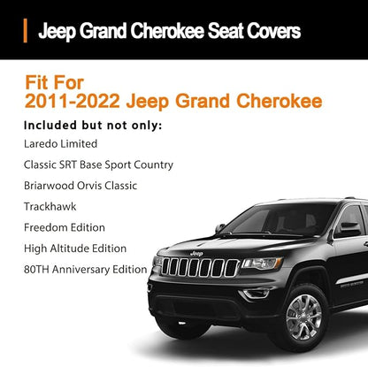 Huidasource Grand Cherokee Seat Covers, Waterproof Leather Customized Car Seat Cushion Covers, Full Set Seat Protectors Compatible with Jeep Grand Cherokee 2011-2022 (5 Pcs Full Set/Black)