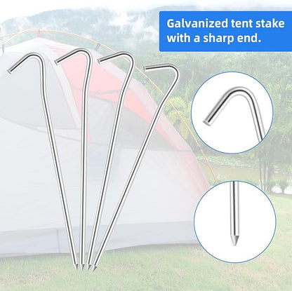7" Tent Stakes, Heavy Duty Tarp Camping Stakes, Galvanized Metal Pegs for Outdoor Decorations, 20 PCS