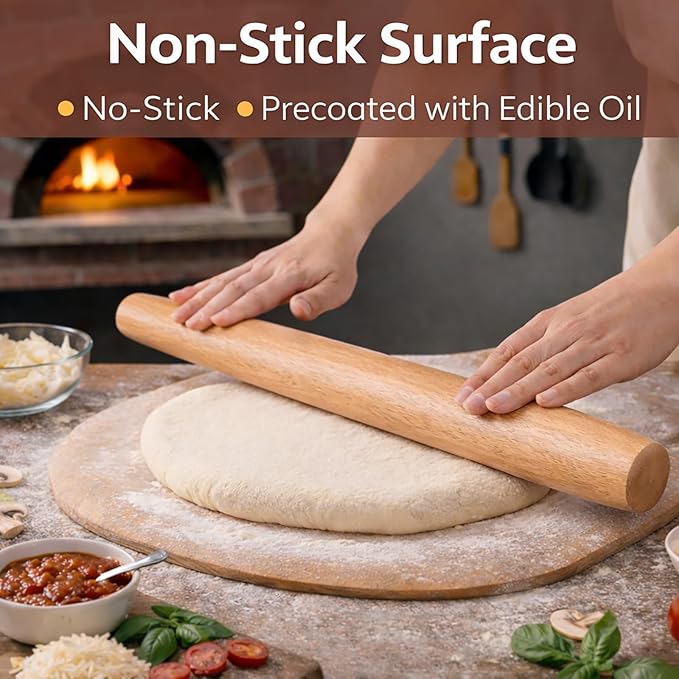 17 Inch French Rolling Pin, Wooden Dough Roller