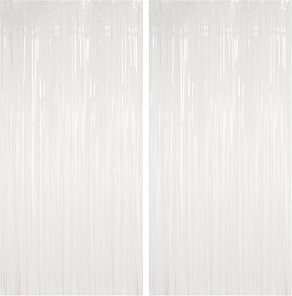 BRAVESHINE Tinsel Photo Backdrop Curtains - 2 Pack 3.2x8.2ft White Foil Fringe Streamer Curtain for Halloween/Boo Day/Valentine’s/Birthday/Christmas/Engagement/Bridal Shower Party Supplies Decorations