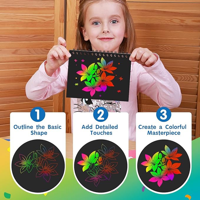 YSCare Scratch Arts Party Favors for Kids: 24 Pack Rainbow Art Scratch Notebook, Art Craft Kit Goodie Bags Stuffers, Birthday Gift Bulk Return Gifts Classroom Prizes for Girls Boy 4-8-12
