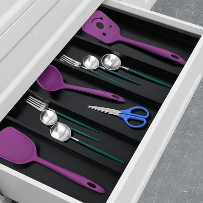 Utoplike Bamboo Drawer Organizer Kitchen Utensils, Adjustable Black Silverware