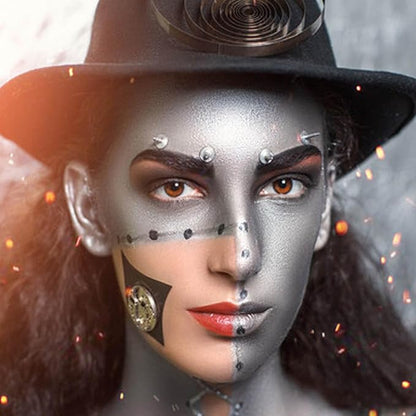MEICOLY Silver Face Body Paint Stick(1.06 Oz),Blendable Face Paint Stick for Halloween Tin Man Special Effects SFX Cosplay,Sweatproof Waterproof Eye Black for Baseball/Softball/Football