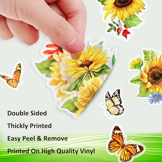 Sunflower Window Decals & Clings - Spring & Fall Decorations for Bedroom, Nursery, Living Room - Birthday Parties & Holidays