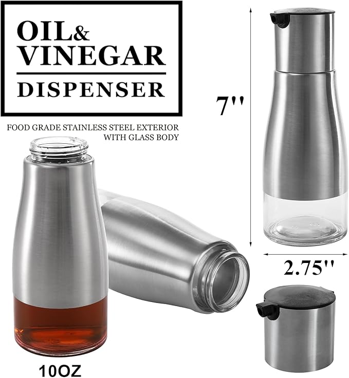 Tebery 2 Pack Silver Olive Oil and Vinegar Dispenser Set, 10OZ Oil Dispenser