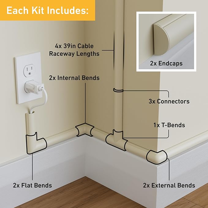 D-Line 13.12ft Cord Hider Kit, Patented Cable Cover, Hide Wires on Wall