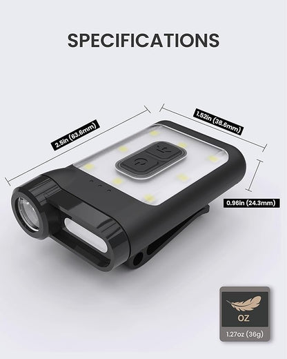 Claymore Capon 65A+ Black Ultra-Light Clip-On Cap Light ??USB-C Rechargeable 230LM LED Compact Headlamp | 3 Modes IP54 Water-Resistant Up to 19 Hrs Runtime for Camping, Running, Outdoor
