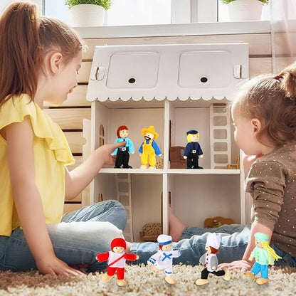 Skylety 10 Pcs Wooden Dollhouse Set of Mini People Figures Dollhouse Dolls Wooden Doll Play Figures Accessories(Fresh Style)