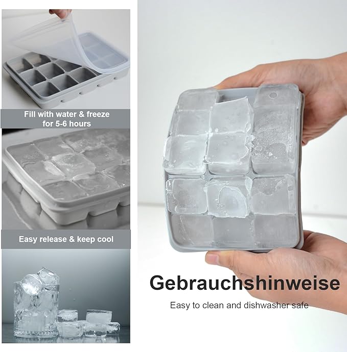Ice Cube Trays Set of 3, Easy Release 15 Flexible Silicone Ice Cube Molds
