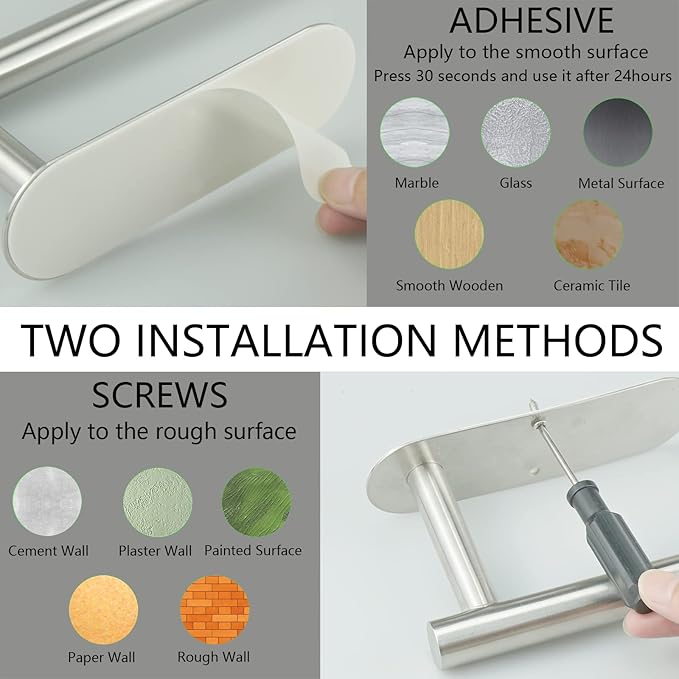 Paper Towel Holder with 2 Hooks-Under Cabinet Paper Towel Holder