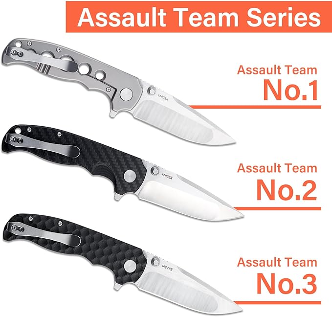Men's Folding Pocket Knife – 3.4" Sandvik 14C28N Blade Carbon Fiber Handle Ceramic Bearings Liner Lock Deep Pocket Clip – EDC Knife for Outdoor Hiking Survival Use