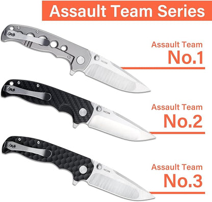 Men's Folding Pocket Knife – 3.4" Sandvik 14C28N Blade Carbon Fiber Handle Ceramic Bearings Liner Lock Deep Pocket Clip – EDC Knife for Outdoor Hiking Survival Use