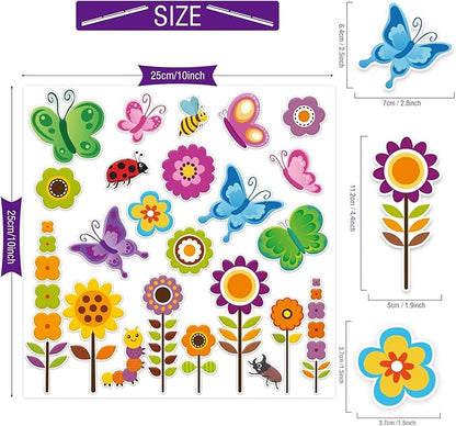 20 PCS Spring Thick Gel Clings Butterfly Flowers Window Gel Clings Decals Stickers for Kids Toddlers and Adults Home Airplane Classroom Nursery Spring Summer Party Supplies Decorations Removable