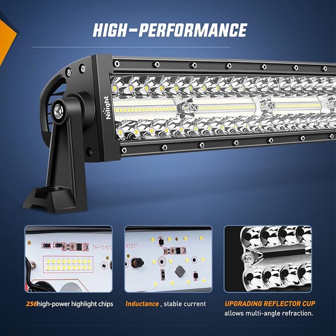 Nilight 33Inch LED Light Bar 2Pcs 4Inch 60W Spot Flood Lights Pods Off Road DrivingWork Lighting with 14AWG Wiring Harness Kit-3 Leads for Truck Tractor Pickup Boat SUV ATV UTV Car Van Camper
