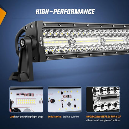 Nilight 33Inch LED Light Bar 2Pcs 4Inch 60W Spot Flood Lights Pods Off Road DrivingWork Lighting with 14AWG Wiring Harness Kit-3 Leads for Truck Tractor Pickup Boat SUV ATV UTV Car Van Camper