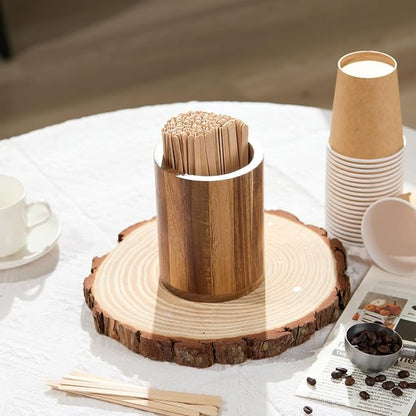 Acacia Wood Coffee Stirrer Holder Set