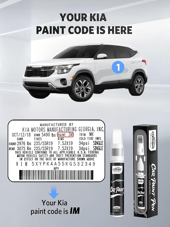 Glacial White Pearl Tricoat(GWP) for Kia Touch Up Paint Pen, 2 in 1 Car Scratch Remover with Pen Tip and Brush, Precise Color Match for Car Paint Scratch Repair, Quickly and Easily Fix Chips and Nicks