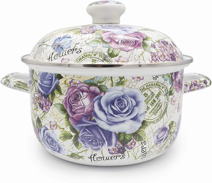 Flower Enamel on Steel Stock Pot/Stockpot