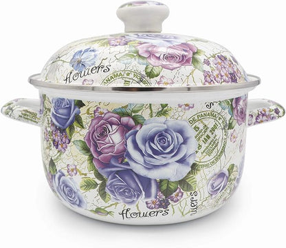 Flower Enamel on Steel Stock Pot/Stockpot