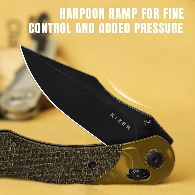 Kizer Mini Mystic Pocket Knife, 3.2" 154CM Blade EDC Hunting Survival Knife with Black Burlap Micarta and Yellow PEI Handle, Camping Folding Knives with Clutch Lock & Thumb Stud Opener, V3636C1
