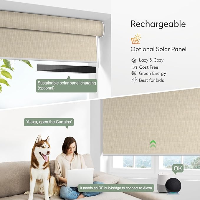 ZSHINE Motorized Blackout Roller Blinds Customize Width Remote Control Wireless