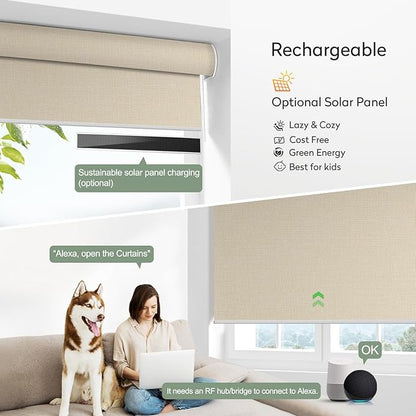ZSHINE Motorized Blackout Roller Blinds Customize Width Remote Control Wireless