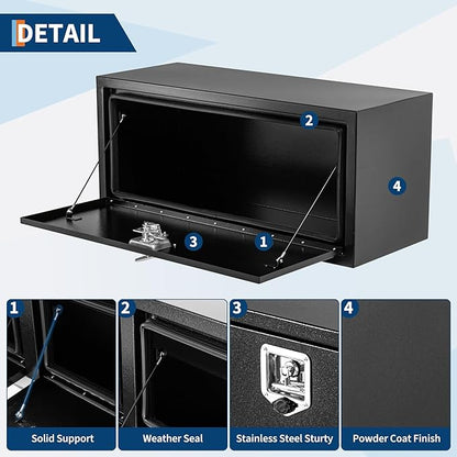Black Steel Underbody Truck Tool Box for Pickup RV Toolbox Truck Bed Toolboxes Heavy Duty Waterproof Truck Chest with Lock,30 x 14 x 16 Inch