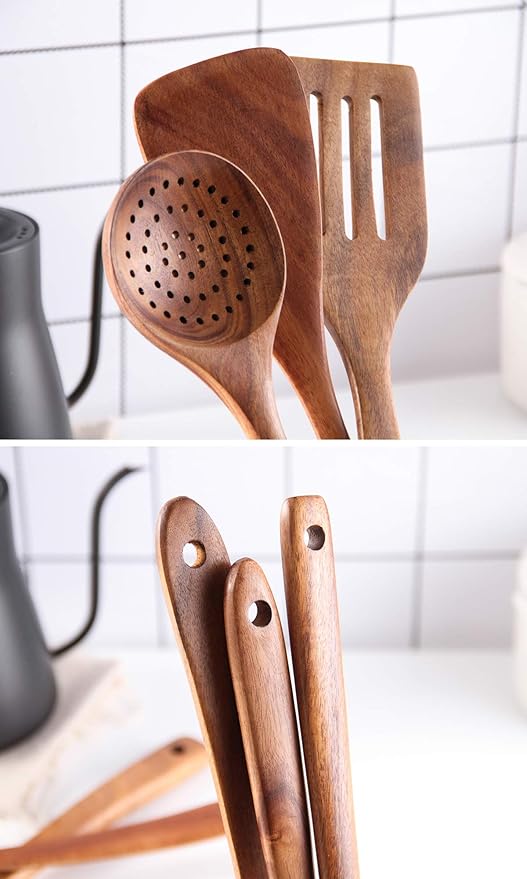 6Pcs Wooden Spoons for Cooking, Wood Kitchen Utensil Set