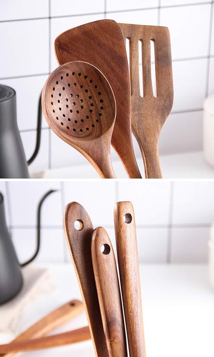 6Pcs Wooden Spoons for Cooking, Wood Kitchen Utensil Set