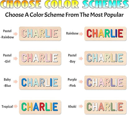Personalized Name Puzzle for Kids, 1st Birthday Gifts for Girl Boy, Easter Basket Stuffers for Toddler, Custom Easter Christmas Baby Gifts, Toddler Learning Toys, Wooden Name Puzzles for Toddlers 1-3