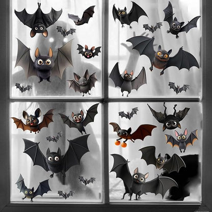 4 Sheets Halloween Decorations Window Clings Decals Cartoon Cute Bats Window Stickers for Glass Double Sided Printed Bat Windows Decal Decor for Home School Office Party Supplies