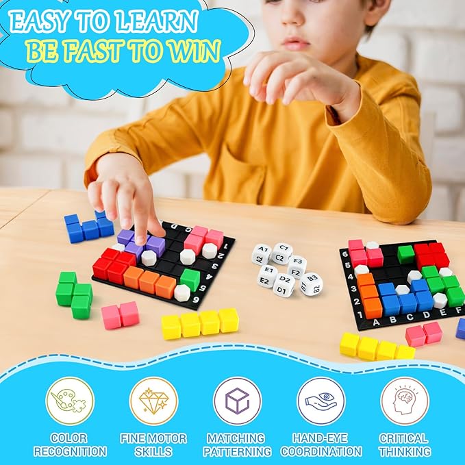 STEM Puzzle Game The Brain Square With 160000+ Solutions Pattern Matching Blocks Brain Teaser Toy Roll Dice & Race Your Opponent to Fill Grid Travel Game for Kids & Teens Back To School Birthday Gift