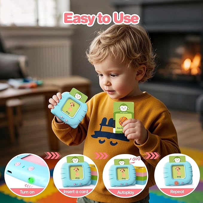 Talking Flash Cards for Toddler 1 2 3 4 Year Olds, ABC Flash Cards for Toddlers 2-4, Montessor, Autism Sensory, Speech Therapy Toys, Birthday Gift for Boys and Girls, 296 Pro Words Blue