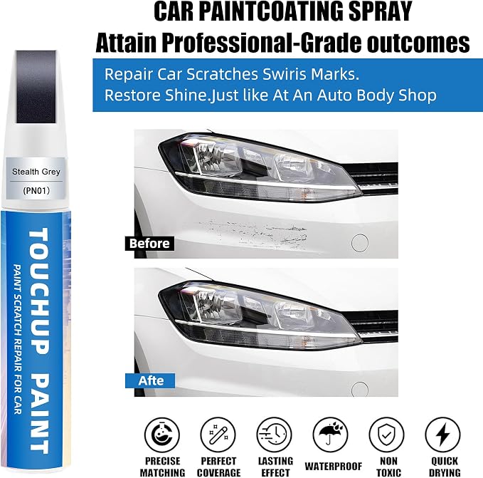 Stealth Grey(PN01) Touch Up Paint Compatible with Tesla 2-in-1 Car Scratch Repair Pen for Rock Chips, Door Scratches&Paint Nicks Exact Color Match Quick Dry DIY Fix for Model Y/3/X/S