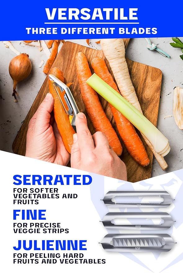 DALSTRONG Razor VX - I Straight Peeler - High Carbon Stainless Steel - Non Slip G10 Handle - Fine, Serrated & Julienne Blades Set - Premium Vegetable, Fruit, Potato Peeler for Kitchen