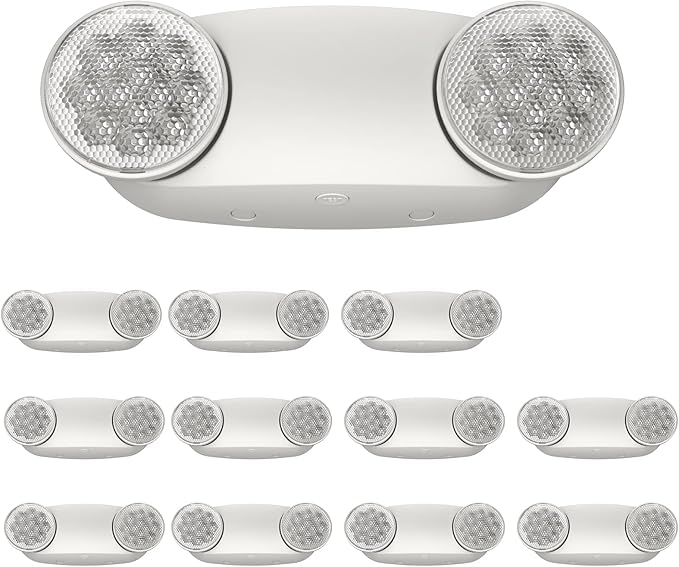 SPECTSUN 12 Pack LED Emergency Lighting Fixture with Battery Backup and Bug Eye Heads-US Standard Emergency Light Combo-Compact Design?“Thermoplastic Housing for Indoor Outdoor
