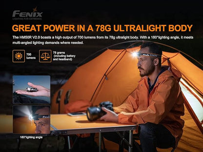 fenix HM50R v2.0 Headlamp, 700 Lumen USB-C Rechargeable Lightweight with White/Red Light, with Lumentac Organizer