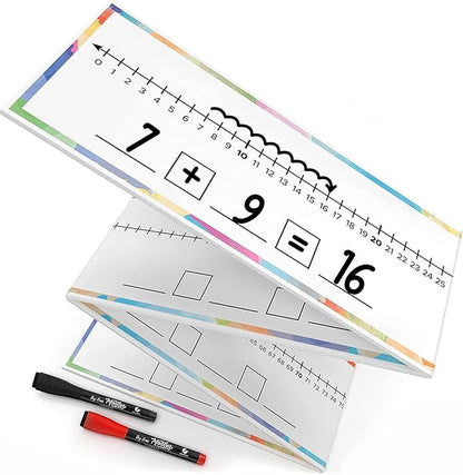 Set of 10 Dry Erase Number Boards - Double Sided, 4 Feet, Red & Black Dry Erase Marker, 0-100 Number Line on One Side, Blank Line on Reverse